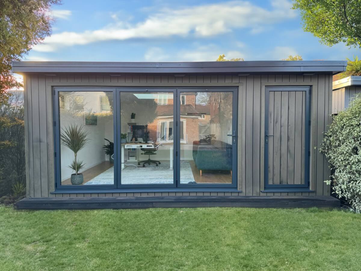 Bespoke spacious garden office with attached garden storage in Woking Surrey - Design and built by Garden Rooms by Drumbeat